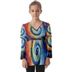 Cosmic Rainbow Quilt Artistic Swirl Spiral Forest Silhouette Fantasy Kids  V Neck Casual Top
