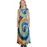 Cosmic Rainbow Quilt Artistic Swirl Spiral Forest Silhouette Fantasy Kids  Satin Sleeveless Maxi Dress