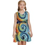 Cosmic Rainbow Quilt Artistic Swirl Spiral Forest Silhouette Fantasy Kids  Sleeveless Tiered Mini Dress