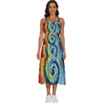 Cosmic Rainbow Quilt Artistic Swirl Spiral Forest Silhouette Fantasy Sleeveless Shoulder Straps Boho Dress