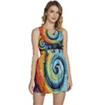 Cosmic Rainbow Quilt Artistic Swirl Spiral Forest Silhouette Fantasy Sleeveless High Waist Mini Dress