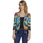 Cosmic Rainbow Quilt Artistic Swirl Spiral Forest Silhouette Fantasy Women s One-Button 3/4 Sleeve Short Jacket