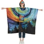 Cosmic Rainbow Quilt Artistic Swirl Spiral Forest Silhouette Fantasy Women s Hooded Rain Ponchos