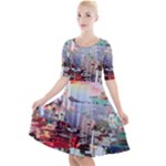 Digital Computer Technology Office Information Modern Media Web Connection Art Creatively Colorful C Quarter Sleeve A-Line Dress
