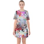 Digital Computer Technology Office Information Modern Media Web Connection Art Creatively Colorful C Sixties Short Sleeve Mini Dress