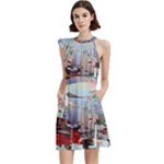 Digital Computer Technology Office Information Modern Media Web Connection Art Creatively Colorful C Cocktail Party Halter Sleeveless Dress With Pockets