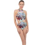 Digital Computer Technology Office Information Modern Media Web Connection Art Creatively Colorful C Halter Side Cut Swimsuit