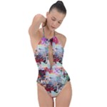Digital Computer Technology Office Information Modern Media Web Connection Art Creatively Colorful C Plunge Cut Halter Swimsuit