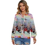 Digital Computer Technology Office Information Modern Media Web Connection Art Creatively Colorful C Women s Long Sleeve Button Up Shirt