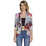 Digital Computer Technology Office Information Modern Media Web Connection Art Creatively Colorful C Women s 3/4 Sleeve Ruffle Edge Open Front Jacket