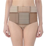 Wooden Wickerwork Texture Square Pattern Classic High-Waist Bikini Bottoms