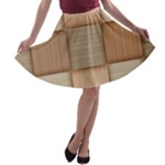 Wooden Wickerwork Texture Square Pattern A-line Skater Skirt