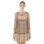Wooden Wickerwork Texture Square Pattern Long Sleeve Velvet V-neck Dress