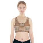 Wooden Wickerwork Texture Square Pattern Sports Bra With Pocket