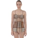 Wooden Wickerwork Texture Square Pattern Babydoll Tankini Set