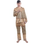 Wooden Wickerwork Texture Square Pattern Men s Long Sleeve Satin Pajamas Set