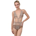 Wooden Wickerwork Texture Square Pattern Tied Up Two Piece Swimsuit