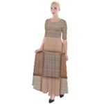 Wooden Wickerwork Texture Square Pattern Half Sleeves Maxi Dress