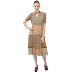 Wooden Wickerwork Texture Square Pattern Keyhole Neckline Chiffon Dress