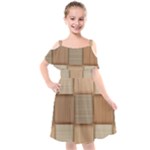 Wooden Wickerwork Texture Square Pattern Kids  Cut Out Shoulders Chiffon Dress
