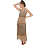 Wooden Wickerwork Texture Square Pattern V-Neck Chiffon Maxi Dress
