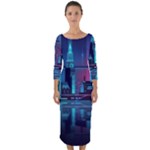 Digital Art Artwork Illustration Vector Buiding City Quarter Sleeve Midi Bodycon Dress