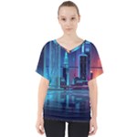 Digital Art Artwork Illustration Vector Buiding City V-Neck Dolman Drape Top