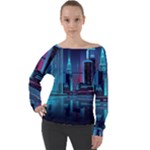 Digital Art Artwork Illustration Vector Buiding City Off Shoulder Long Sleeve Velour Top