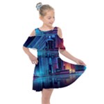 Digital Art Artwork Illustration Vector Buiding City Kids  Shoulder Cutout Chiffon Dress