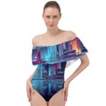 Digital Art Artwork Illustration Vector Buiding City Off Shoulder Velour Bodysuit 
