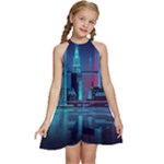 Digital Art Artwork Illustration Vector Buiding City Kids  Halter Collar Waist Tie Chiffon Dress