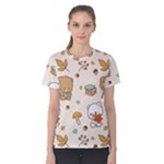 Bear Cartoon Background Pattern Seamless Animal Women s Cotton T-Shirt