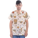 Bear Cartoon Background Pattern Seamless Animal Men s V-Neck Scrub Top