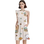 Bear Cartoon Background Pattern Seamless Animal Cocktail Party Halter Sleeveless Dress With Pockets