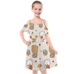 Bear Cartoon Background Pattern Seamless Animal Kids  Cut Out Shoulders Chiffon Dress