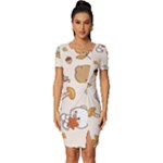Bear Cartoon Background Pattern Seamless Animal Fitted Knot Split End Bodycon Dress