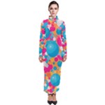 Circles Art Seamless Repeat Bright Colors Colorful Turtleneck Maxi Dress