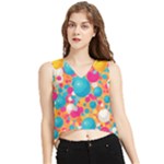 Circles Art Seamless Repeat Bright Colors Colorful V-Neck Cropped Tank Top
