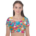Circles Art Seamless Repeat Bright Colors Colorful Velvet Short Sleeve Crop Top 