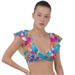 Circles Art Seamless Repeat Bright Colors Colorful Plunge Frill Sleeve Bikini Top