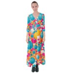 Circles Art Seamless Repeat Bright Colors Colorful Button Up Maxi Dress