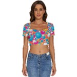 Circles Art Seamless Repeat Bright Colors Colorful Short Sleeve Square Neckline Crop Top 