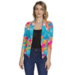 Circles Art Seamless Repeat Bright Colors Colorful Women s Draped Front 3/4 Sleeve Shawl Collar Jacket