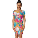 Circles Art Seamless Repeat Bright Colors Colorful Fitted Knot Split End Bodycon Dress