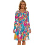 Circles Art Seamless Repeat Bright Colors Colorful Long Sleeve Dress With Pocket