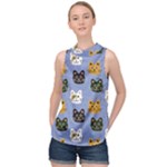 Cat Cat Background Animals Little Cat Pets Kittens High Neck Satin Top