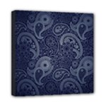 Blue Paisley Texture, Blue Paisley Ornament Mini Canvas 8  x 8  (Stretched)