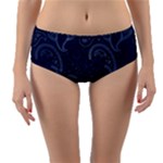 Blue Paisley Texture, Blue Paisley Ornament Reversible Mid-Waist Bikini Bottoms