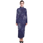 Blue Paisley Texture, Blue Paisley Ornament Turtleneck Maxi Dress