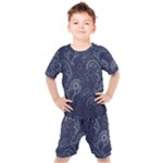 Blue Paisley Texture, Blue Paisley Ornament Kids  T-Shirt and Shorts Set